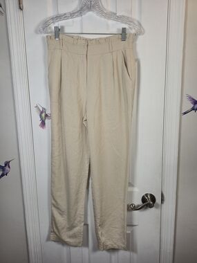 HAVE Linen Blend High Rise Paperbag Tapered Pants - Tan Beige M